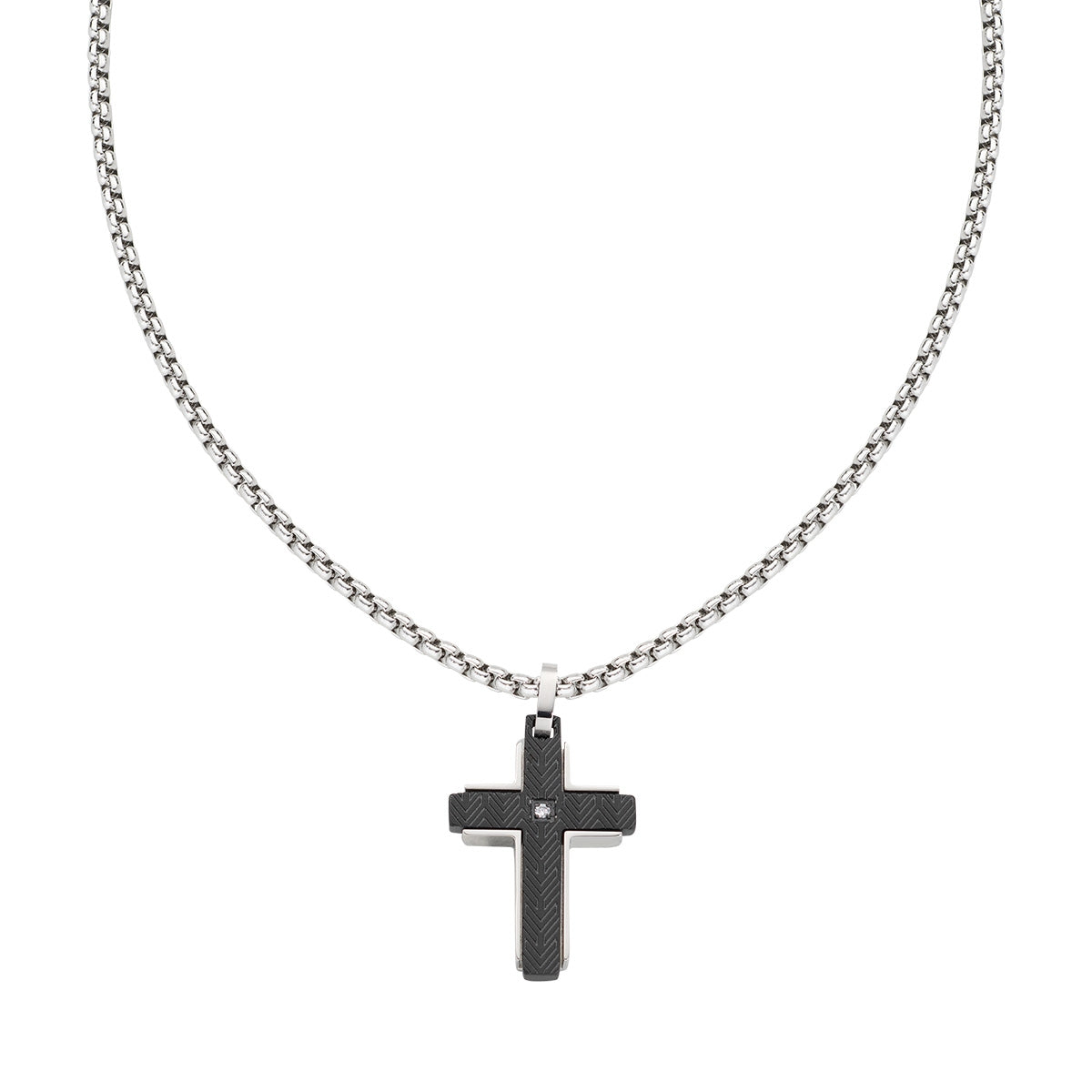 Collana Croce Uomo Acciaio Inox - Stile Tough Catena 50+5cm Collana Croce Uomo Acciaio Inox - Stile Tough Catena 50+5cm