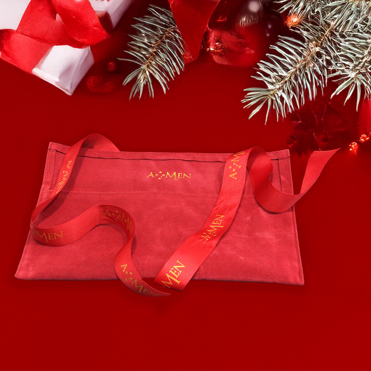 Pochette Amen di Velluto Rosso con Nastro