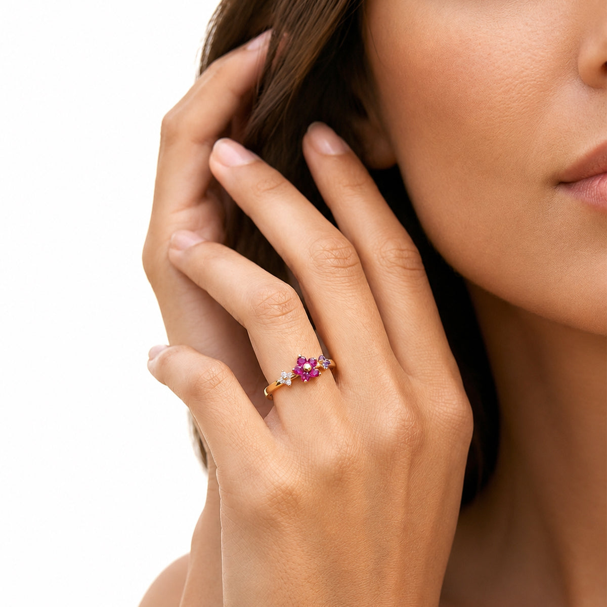 Fucshia Primrose Golden Ring in Sterling Silver
