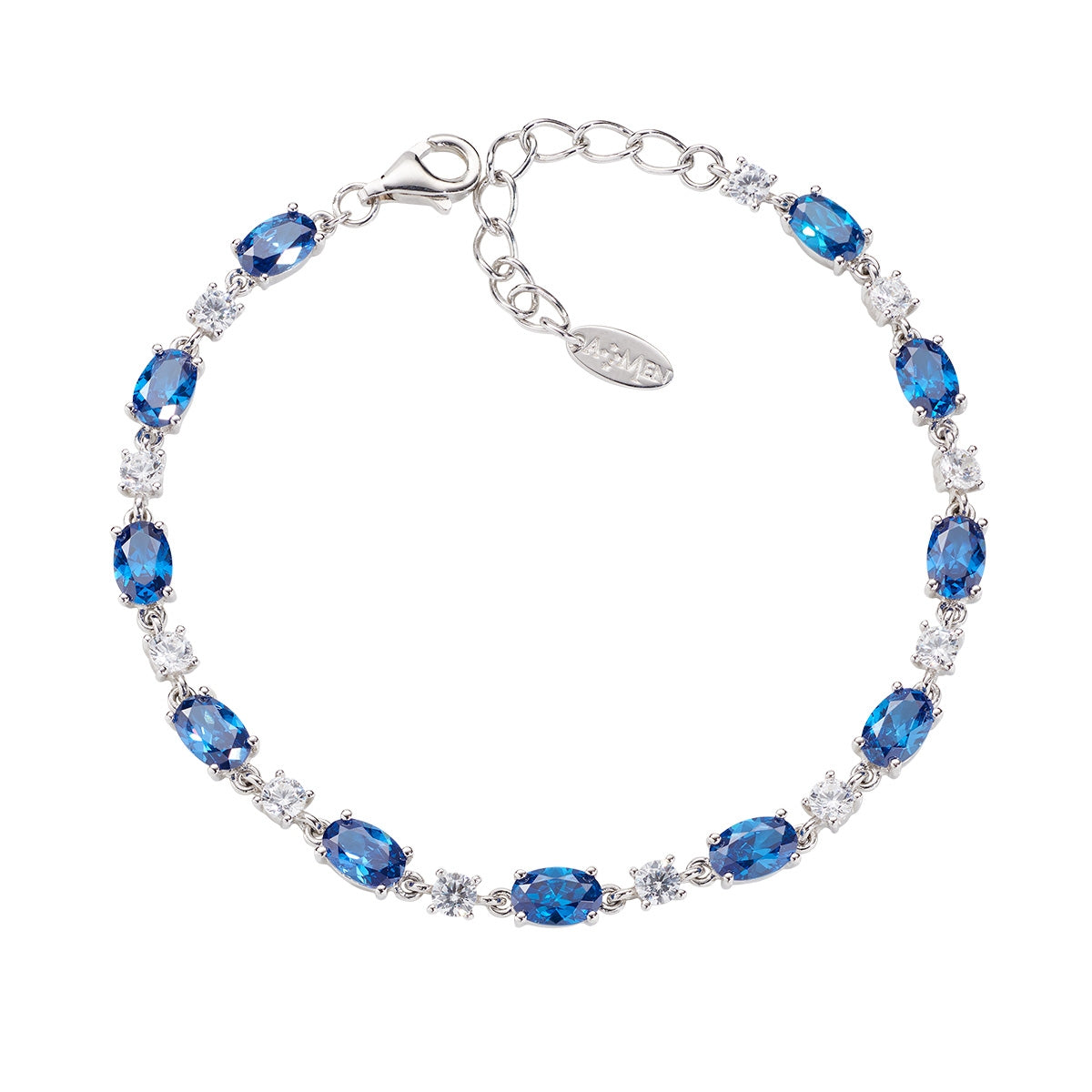 Oval-cut Blue Zirconia Tennis Bracelet AmenCollection