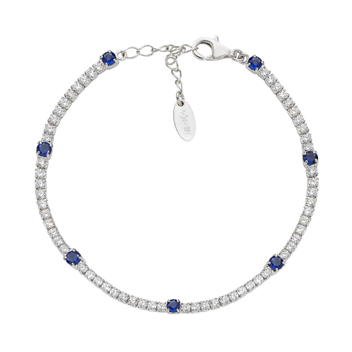 Amen Bracciale Tennis In Argento 925 Rodiato Con Zirconi Bianchi E Rossi - Collezione Tennis, 16+3 Cm