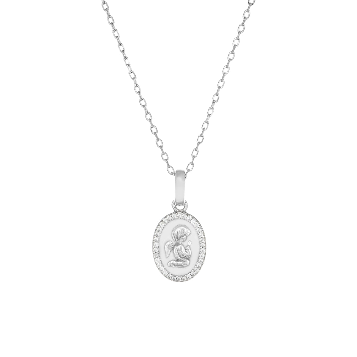 Collana Angelo Custode con Smalto Bianco e Zirconi