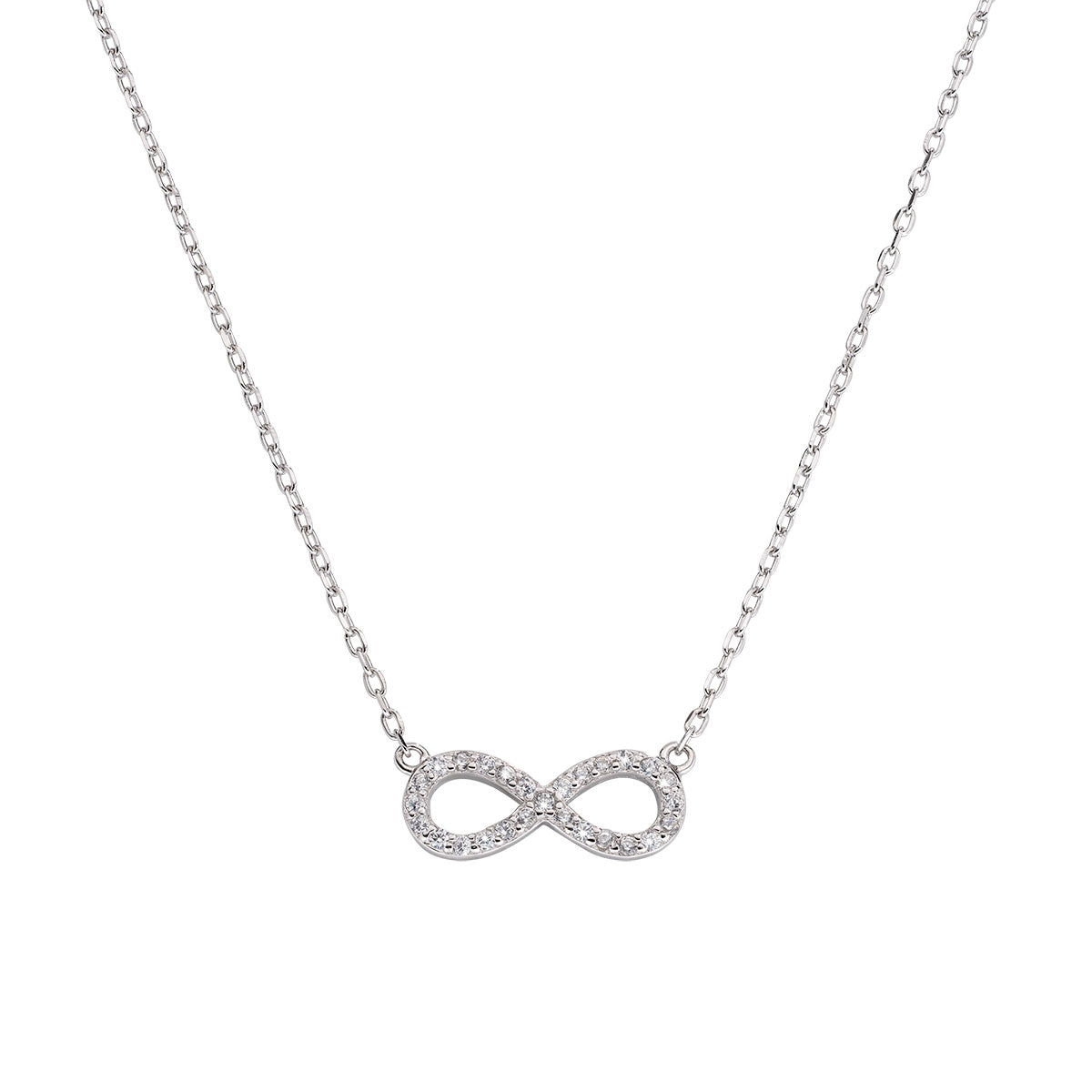 JO WISDOM Collana Infinito Donna In Argento 925 Con Zirconi, Ciondolo 17x6 Mm, Catena 45+5 Cm, Regalo In Confezione Elegante