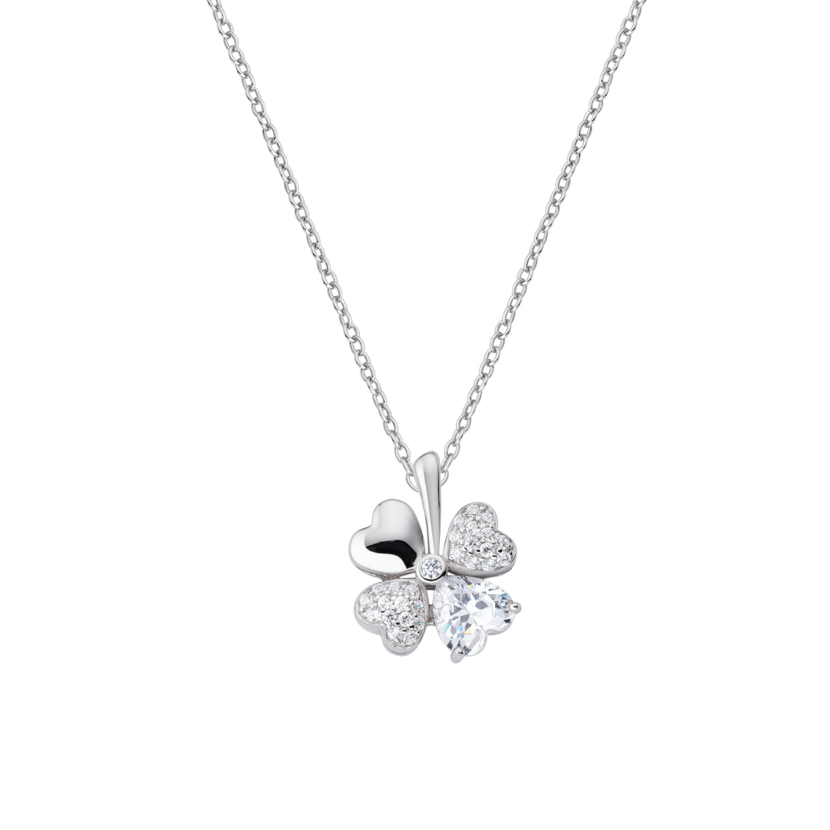 Quadricuore Necklace Rodium and White and Ruby Cubic Zirconia