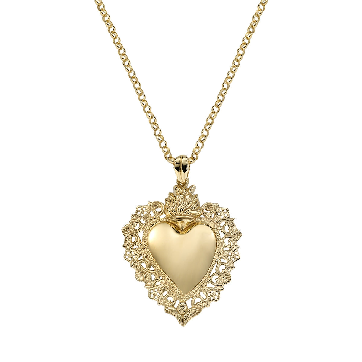 Maxi Sacred Heart Golden Charm Necklace