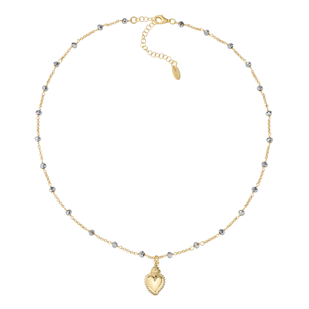 Sacred Heart Gold-plated Necklace with Grey Crystals Amen