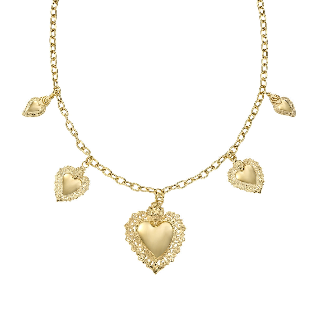 Sacred Heart Multi Charm Golden Necklace AmenCollection