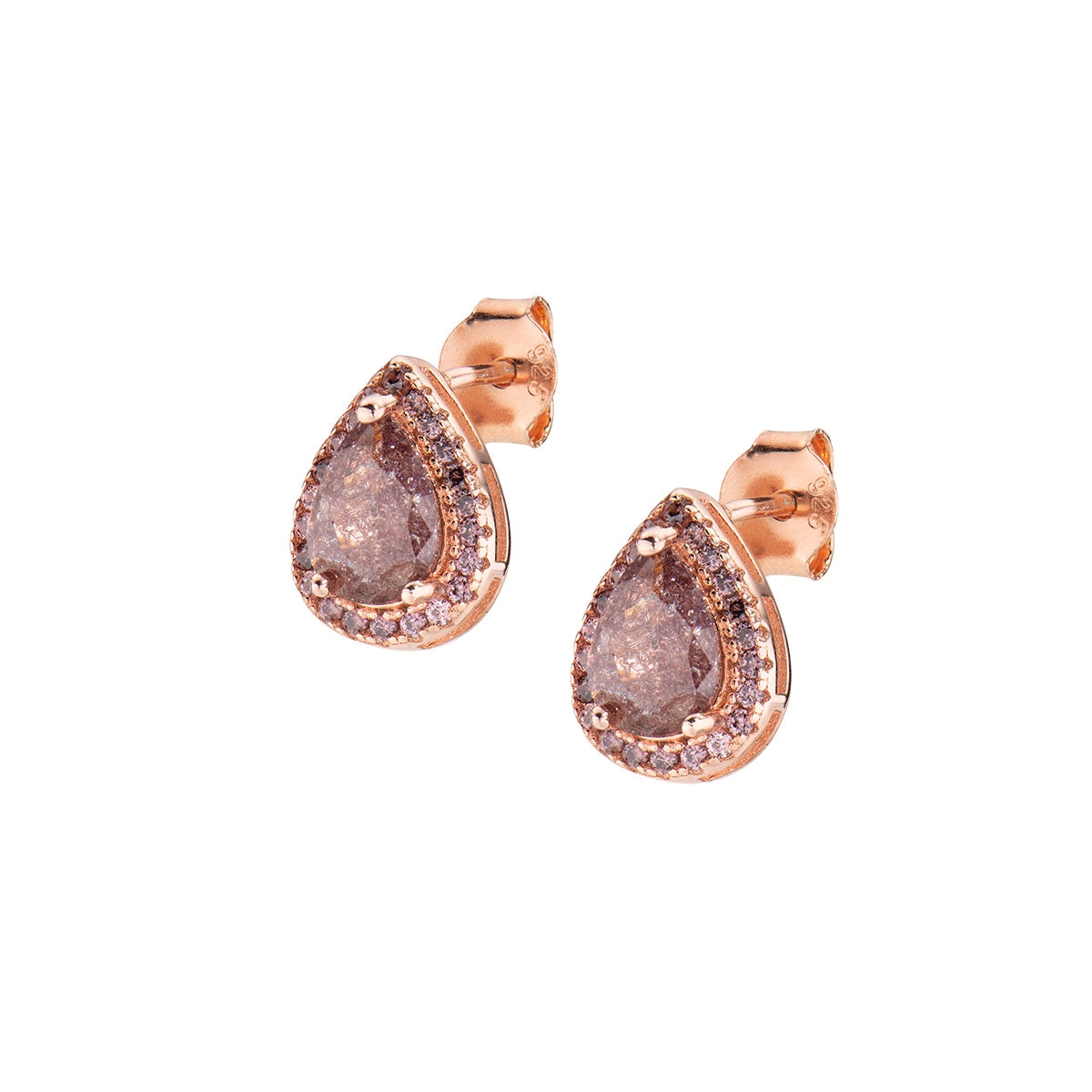 Quiges oro rosa in acciaio INOX 12 mm zircone mini moneta orecchini a goccia e portamonete con chiusura ad amo e Acciaio inossidabile, colore: Brown, cod. ECOS315