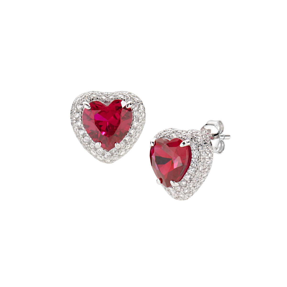 Cherry Red Zirconia Heart Stardust Earrings