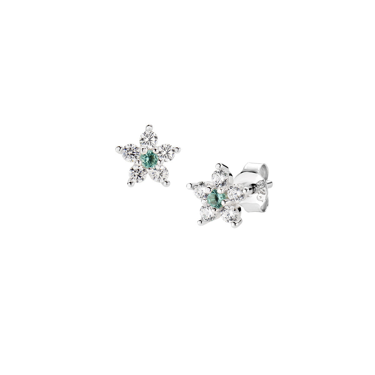 Orecchini A Fiore In Argento 925 Con Cristallo Verde Austriaco – 6 Mm – Confezione Regalo - 2