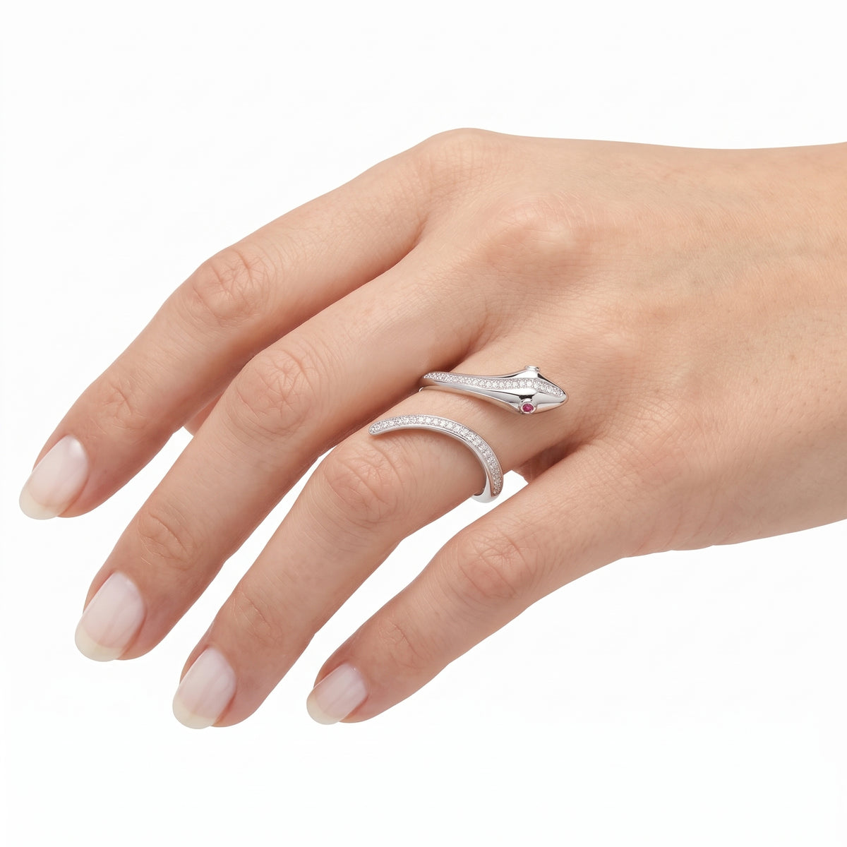 Anello Eva Serpente in Lega Amen con Zirconi Bianchi e Rossi