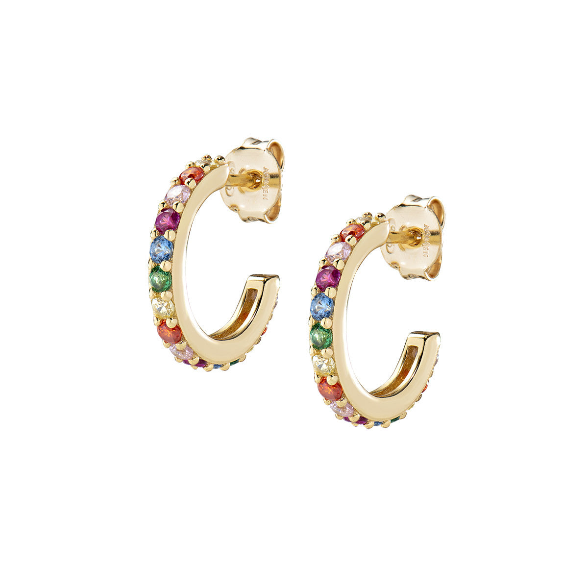 Qings Orecchini A Cerchio Huggie Arcobaleno In Argento 925 – Mini Colorati Ipoallergenici - 4