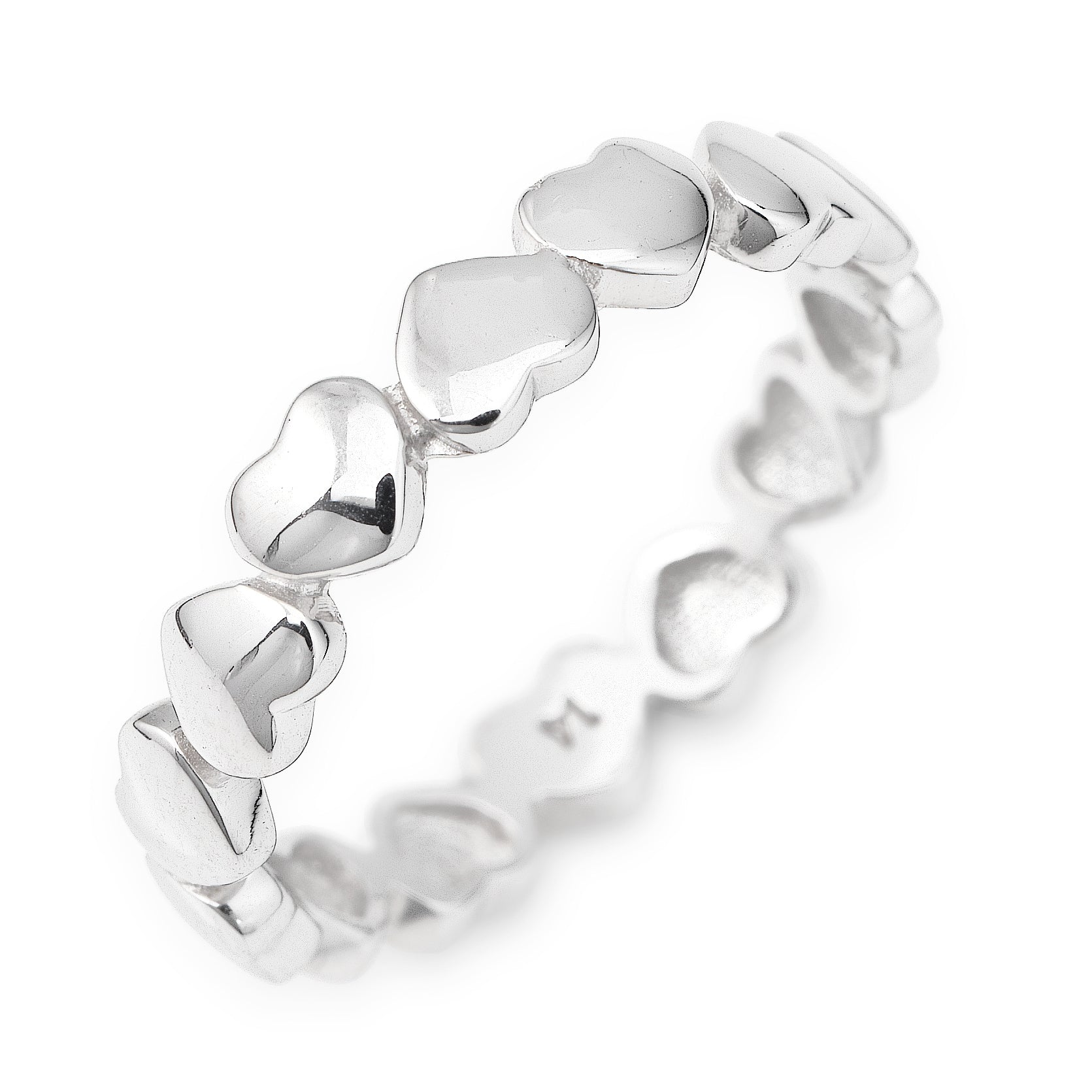 Anello Fascia Sterling 925 Con Cuori Rodiati - Larghezza 3mm (Argento Massiccio)