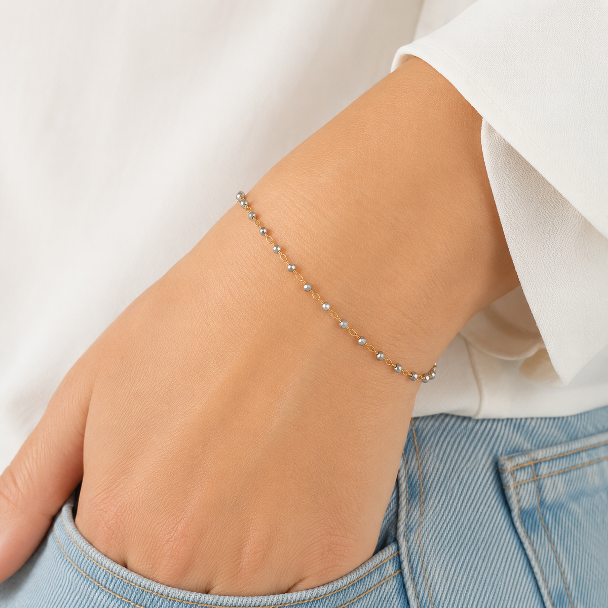 Gold Bracelet with Grey Crystals