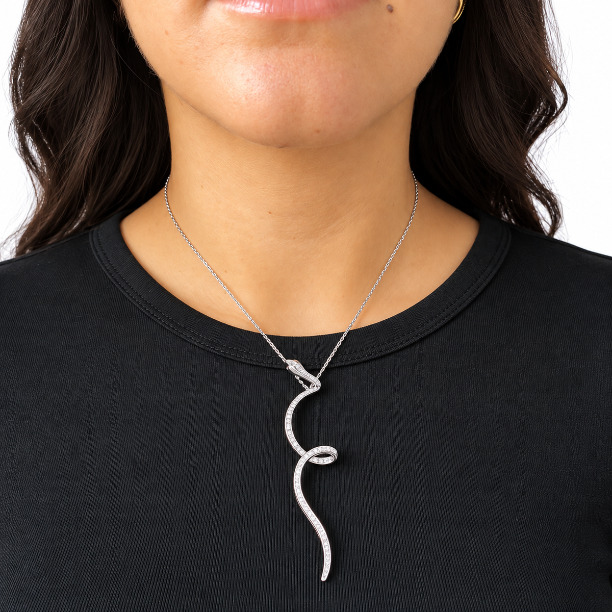 Collana Eva con Pendente Serpente in Lega Amen con Zirconi Bianchi e Rossi