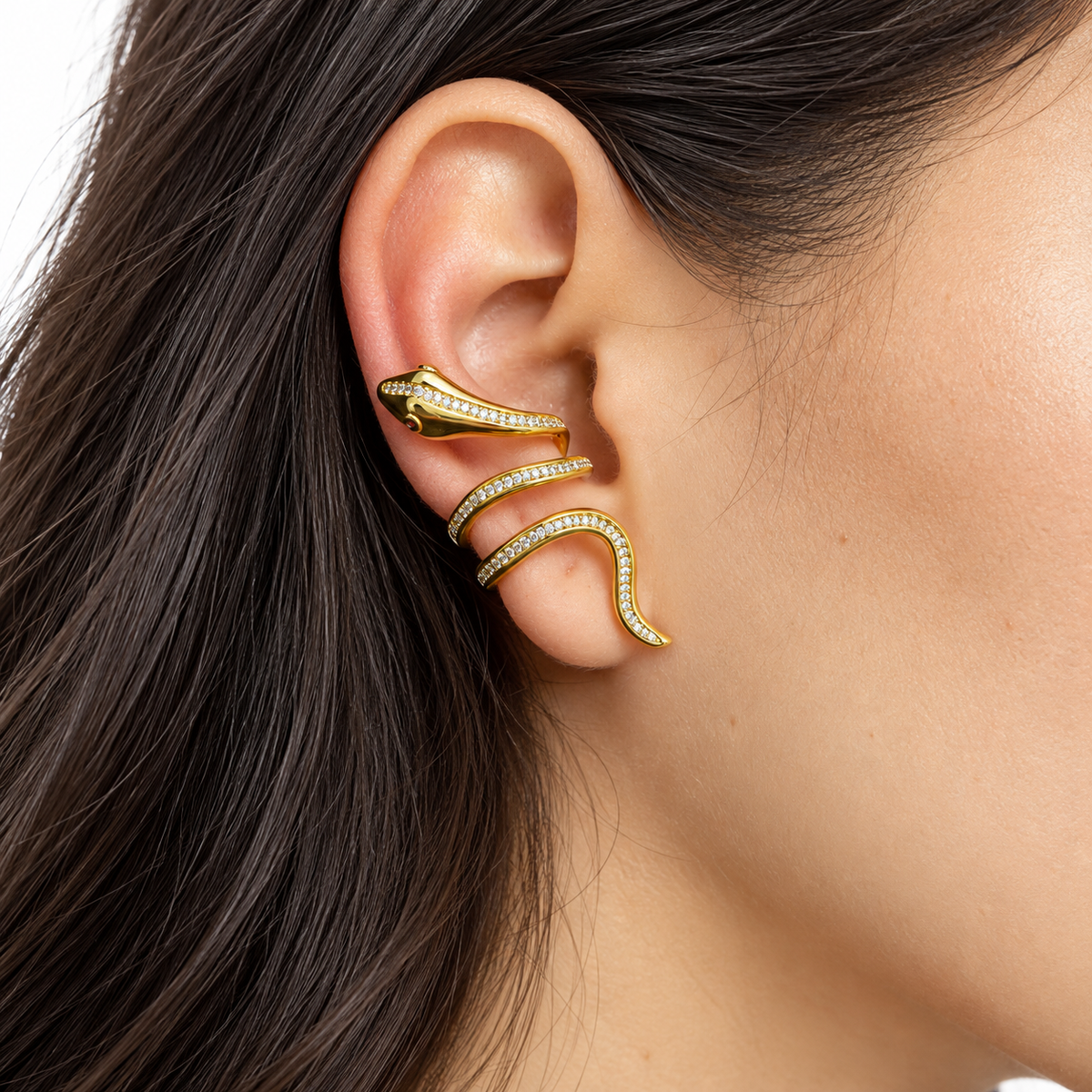 Orecchini Ear Cuff Eva in Lega Amen Dorati con Zirconi Bianchi