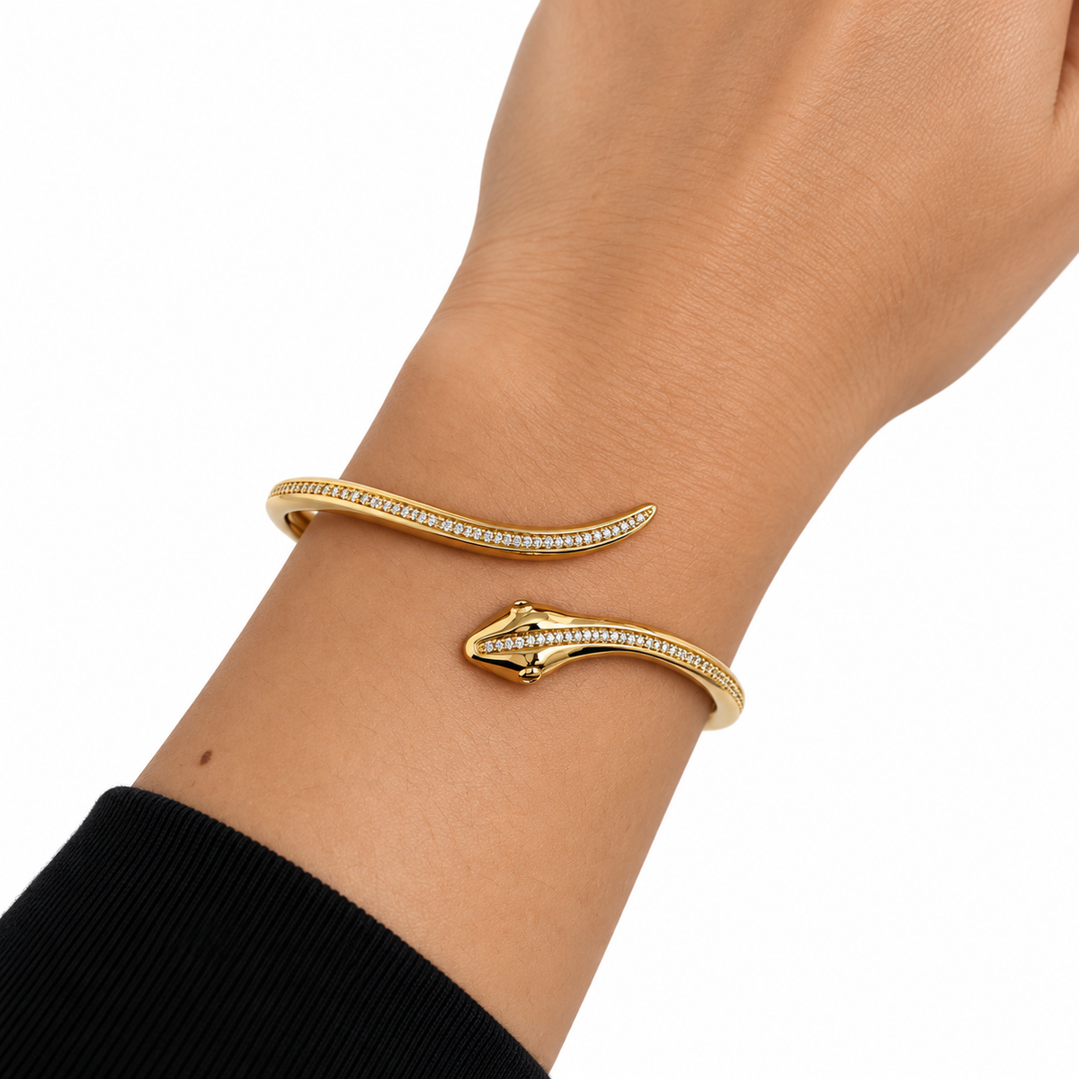 Bracciale Rigido Eva in Lega Amen Dorato con Serpente e Zirconi Bianchi