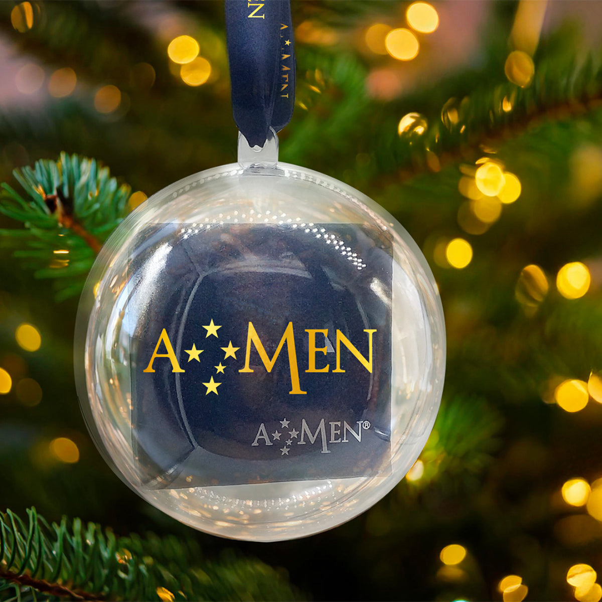 Palla di Natale Amen con Nastro Blu