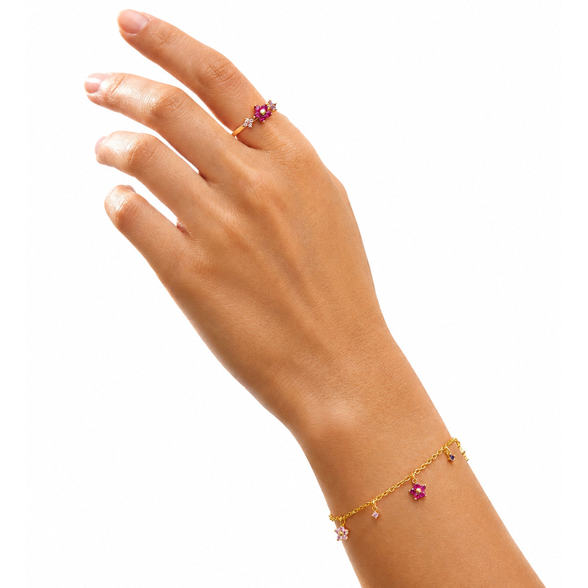 Fuchsia Primrose Golden Bracelet in Sterling Silver