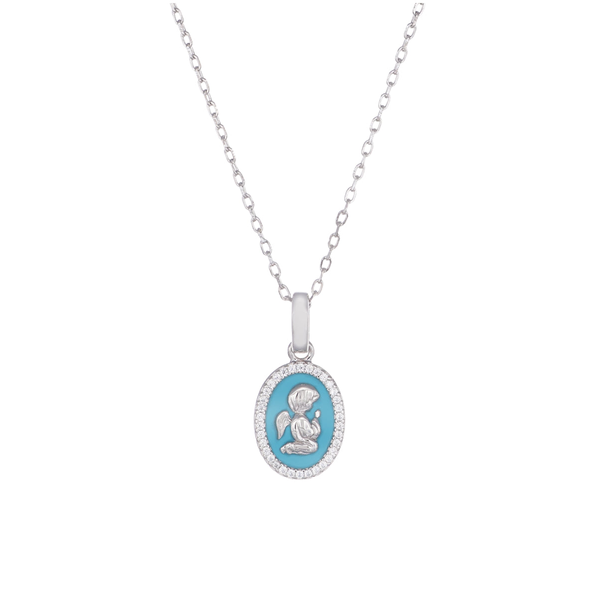 Guadian Angel Necklace with Turquoise Enamel and Zirconia