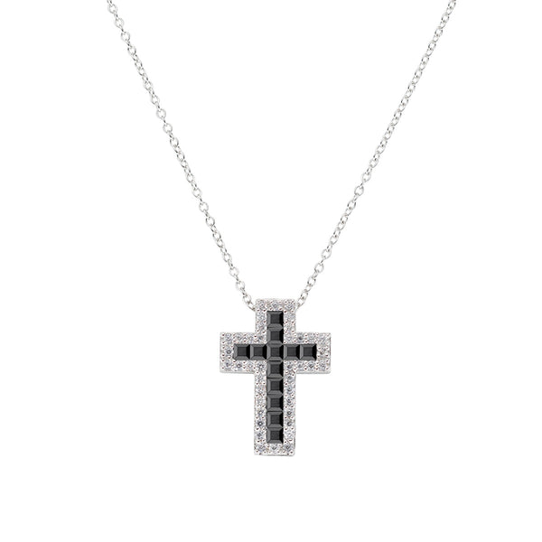 Collana Con Ciondolo Croce In Zirconi E Bagnato Oro Bianco 18KGP – Lia Sophia
