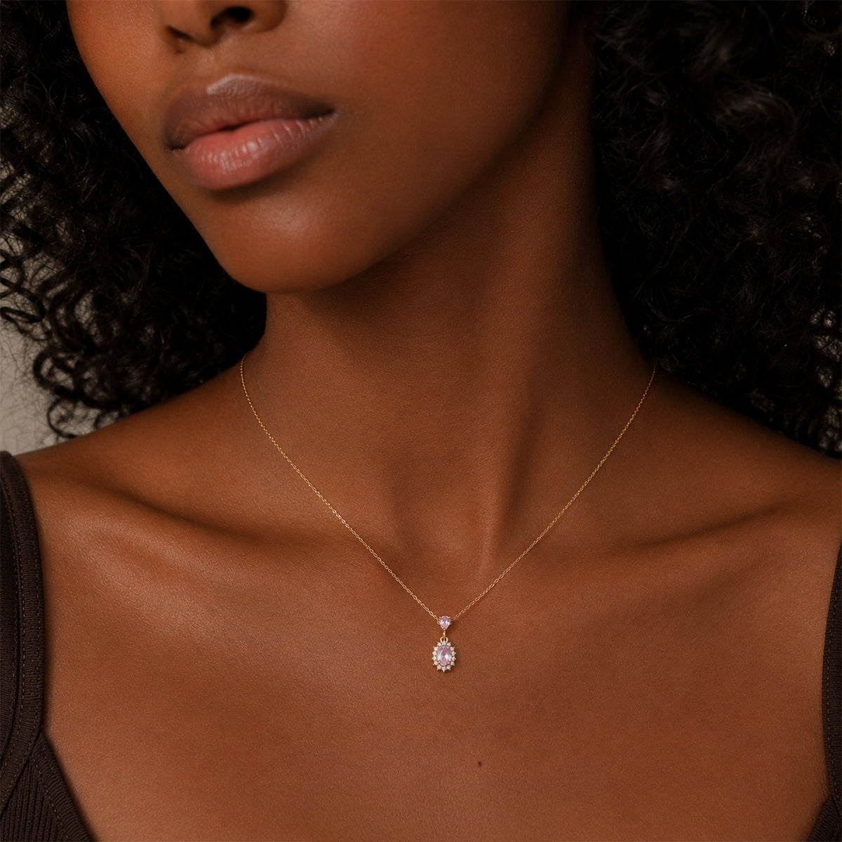 Morganite Zirconia Miny Royal Lady Golden Necklace in Sterling Silver
