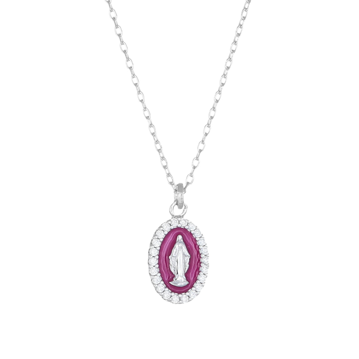 Collana Rodiata mini Medaglia Miracolosa smaltata Bordeaux
