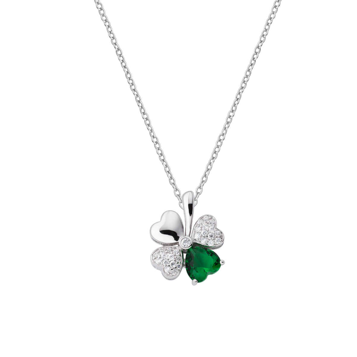 Collana Quadricuore Rodio e Zirconi Bianchi e Verdi