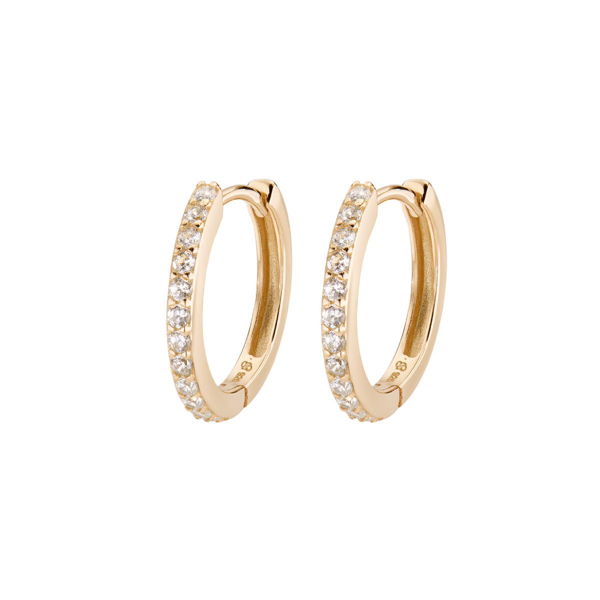 Hoop Earrings in Golden Sterling Silver with White Zirconia