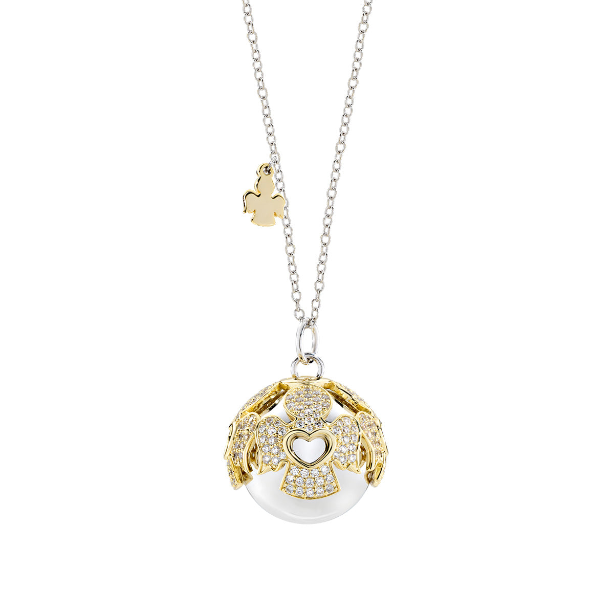 Collana Chiama Angeli Dorata in Argento e Acciaio con Zirconi Bianchi