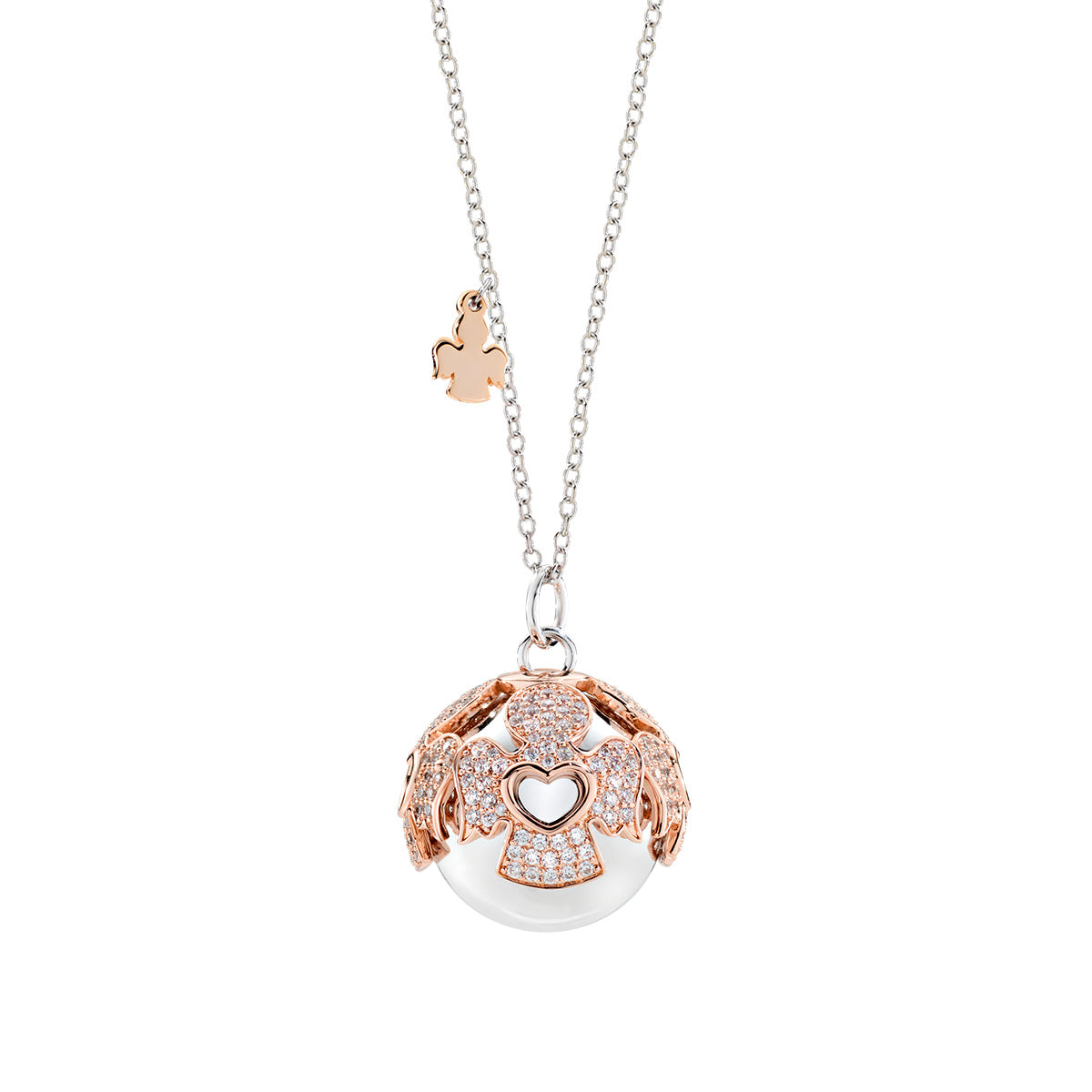 Collana Chiama Angeli Rosé in Argento e Acciaio con Zirconi Bianchi