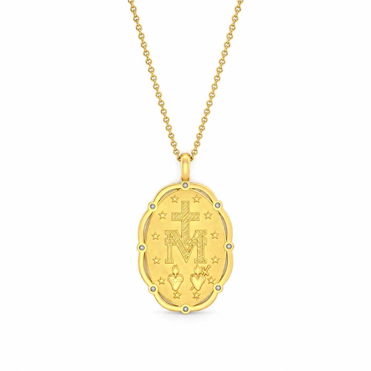 Collana Medaglia Miracolosa in Ottone Placcato oro 18k con Zirconi e Smalto