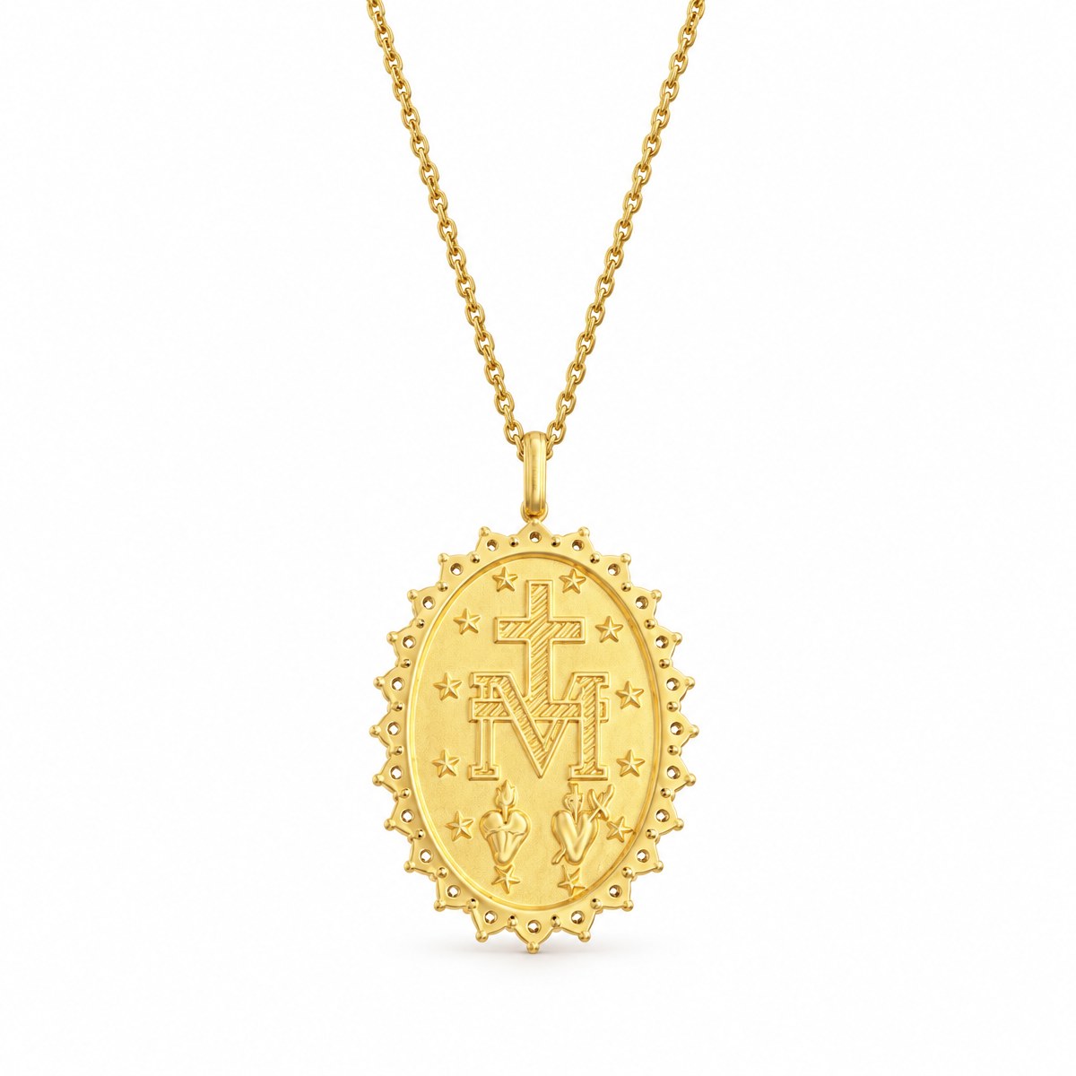 Collana Medaglia Miracolosa in Ottone Placcato oro 18k con Zirconi