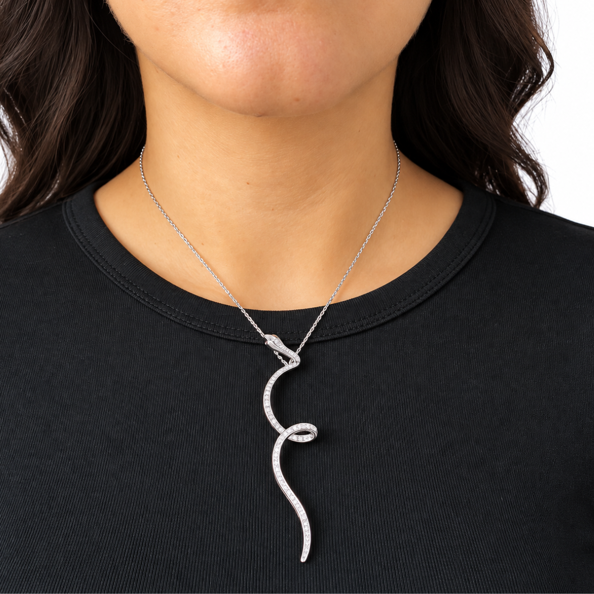Collana Eva con Pendente Serpente in Lega Amen con Zirconi Bianchi e Rossi