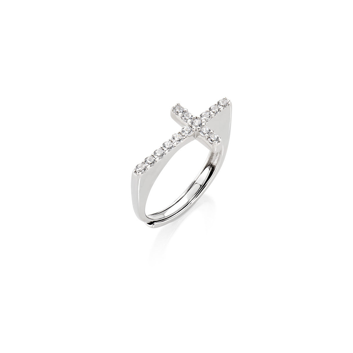 Anello Fascia In Argento 925 Con Zirconi Trasparenti – Croce Astratta Lucida, Misure 4-10, Nuovo