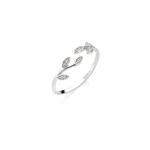 Orecchini Huggie A Cerchio Con Foglie E Zirconi In Argento Sterling Rodiato