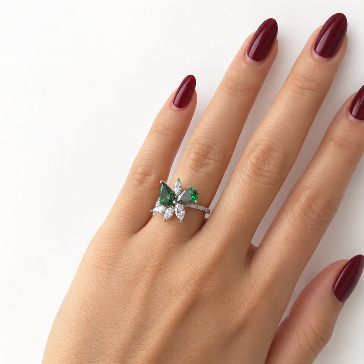 Two Emerald Green Drops Stardust Ring