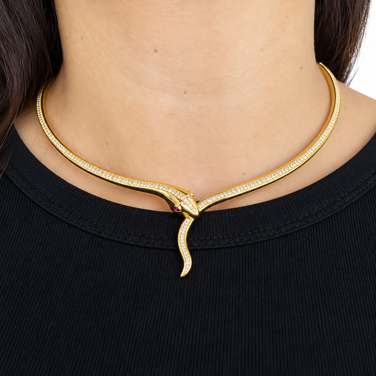 Collana Eva Girocollo Serpente in Lega Amen Dorata con Zirconi Bianchi e Rossi